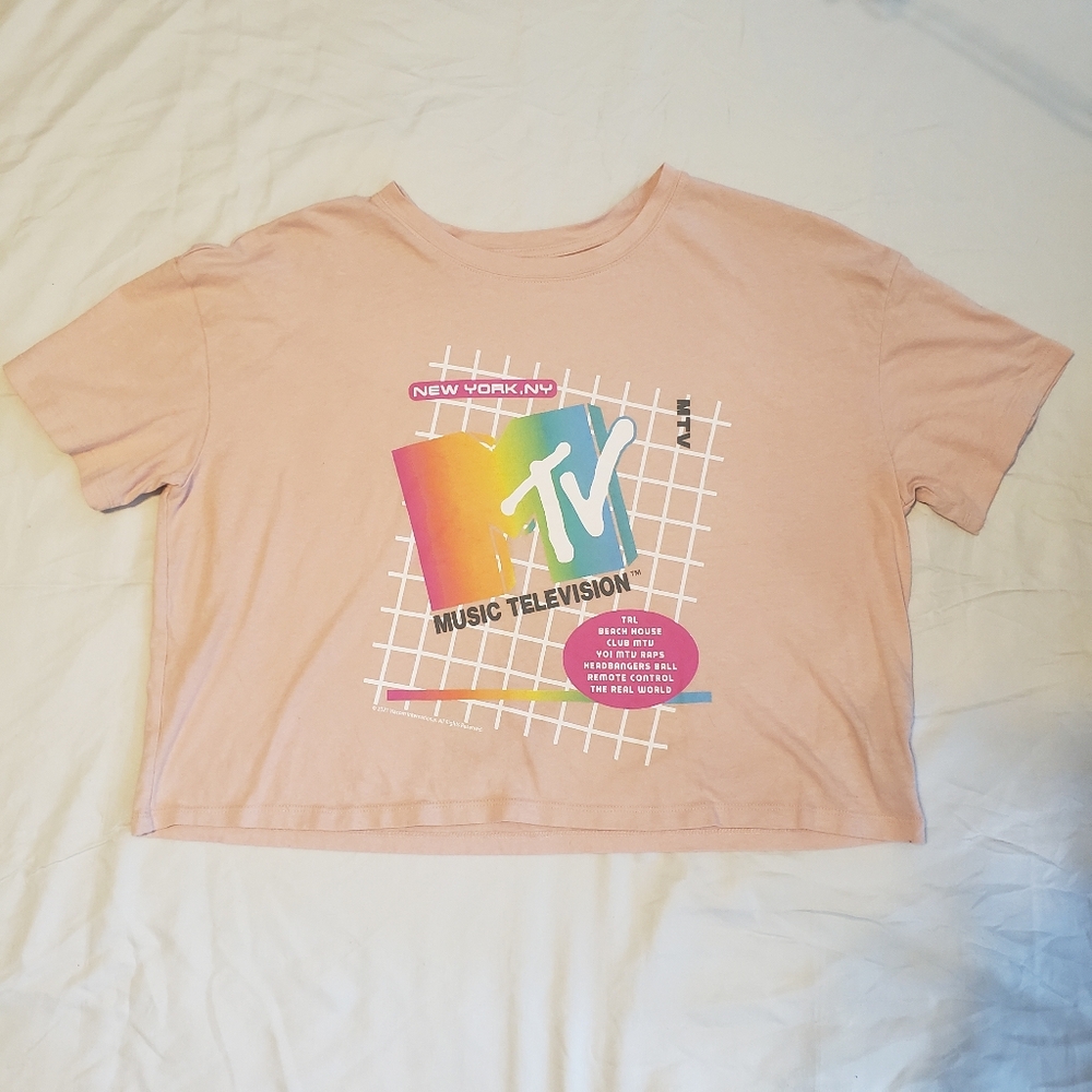 MTV Old Navy Juinors Graphic Tee Crop Top Light Pink Large